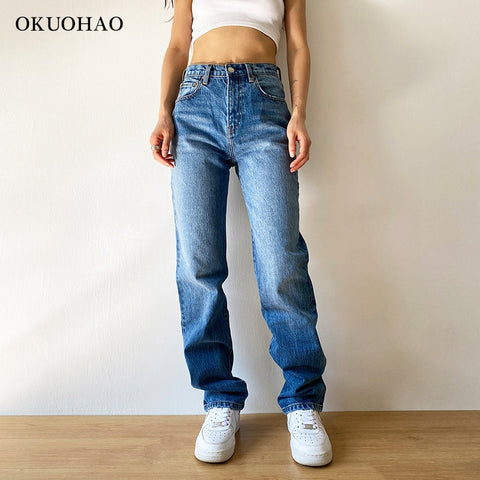 Women's Jeans Middle waist Mom Baggy Straight Leg Pants Oversize Loose Denim Trousers For Female Full Length