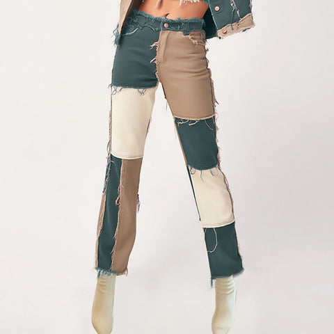 Women's Patchwork Jeans Straight Leg Baggy Jeans Sexy Hip Slim Cargo Pants Woman Plus Size Black Green Denim Jean 2022