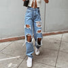 Women's Sexy Jeans Casual High Waist Pants Ripped Trousers Women Jeans Retro Denim Ripped Holes Frayed Loose Jeans Women