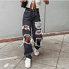 Women's Sexy Jeans Casual High Waist Pants Ripped Trousers Women Jeans Retro Denim Ripped Holes Frayed Loose Jeans Women