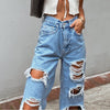 Women's Sexy Jeans Casual High Waist Pants Ripped Trousers Women Jeans Retro Denim Ripped Holes Frayed Loose Jeans Women