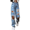 Women's Sexy Jeans Casual High Waist Pants Ripped Trousers Women Jeans Retro Denim Ripped Holes Frayed Loose Jeans Women