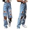 Women's Sexy Jeans Casual Pants Big Holes Long Trousers Women Jeans Ripped Frayed Loose  Denim Pants Women Clothing