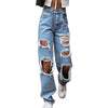 Women's Sexy Jeans Casual Pants Big Holes Long Trousers Women Jeans Ripped Frayed Loose  Denim Pants Women Clothing