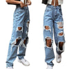 Women's Sexy Jeans Casual Pants Big Holes Long Trousers Women Jeans Ripped Frayed Loose  Denim Pants Women Clothing