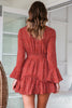 Women's Sheer Back Deep V Neck Ruffle Print See Through Long Sleeve Dresses with Belt Summer Spring Floral Mini Dress
