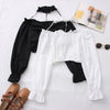 Women's Slash Neck Blouses Hanging Neck Slim Cropped Detail Long-Sleeved Shirt