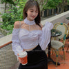 Women's Slash Neck Blouses Hanging Neck Slim Cropped Detail Long-Sleeved Shirt