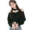 Women's Slash Neck Blouses Hanging Neck Slim Cropped Detail Long-Sleeved Shirt