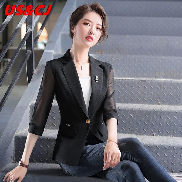 Women's Suit Jacket Spring 2023 Summer Korea Tulle Leisure Slim Coat Seven Sleeves Loose Elegance Comfort Tops