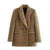 Women's Texture Plaid Suit Retro Long Sleeve Flap Pocket Women's Coat Suit And Button Textured Skirt Pants