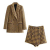 Women's Texture Plaid Suit Retro Long Sleeve Flap Pocket Women's Coat Suit And Button Textured Skirt Pants