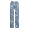 Women's jeans Autumn High Waist Flower Print Pocket Elastic Print Baggy Trousers Streetwear Wide Leg Slim Denim Pants
