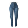 Women's jeans Button High Waist Slim Band Micro Oversize Pants Hole Jeans Streetwear Trousers Denim Pencil Pants