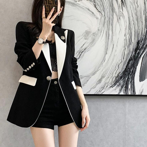 Women's Fashon Blazer 2023 Spring Autumn Vintage Elegant Temperament Single Breasted Korean Style Casual Jacket Top