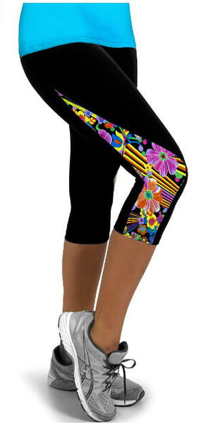 Women's Fashon New Arrival Casual Patchwork Side Floral Exercise Capris High Waisted Patchwork Workout Fitness Leggings Wear