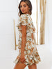 Women's Floral Print Ruffles Short Sleeve Belt Chiffon Dress Summer Sexy Deep V Neck Boho Holiday Irregular Mini Dresss