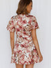 Women's Floral Print Ruffles Short Sleeve Belt Chiffon Dress Summer Sexy Deep V Neck Boho Holiday Irregular Mini Dresss