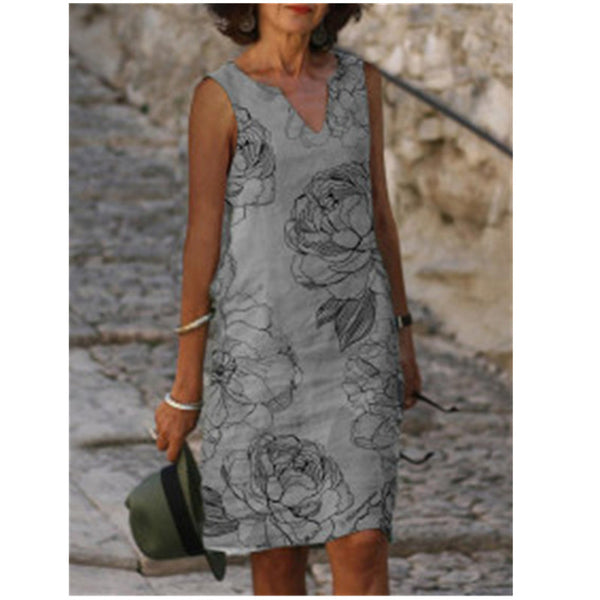 Women’s  Floral Tunic V-Neckline Knee-Length A-line Dress