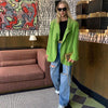 Women's Green Shoulder Padded Blazers Jackets Fall Loose Oversized Double Breasted Long Casual Suit Harajuku Office Lady
