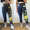 Women's High waist Pant jeans Female Summer women‘s Jeans Trousers Girls Denim Chic Moon Star Sun Print Pants Women