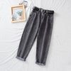 Women's High-waist Straight-leg Jeans Female Loose Slim Pants Solid Color Washed Carrot Harem Pants Trousers Free Sashes 2XL