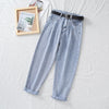 Women's High-waist Straight-leg Jeans Female Loose Slim Pants Solid Color Washed Carrot Harem Pants Trousers Free Sashes 2XL