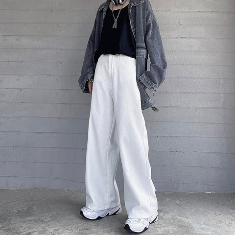 Women's Jeans 2022 Korean Style Loose Slimming White Straight-Leg Pants Autumn and Winter High Waist Wide Leg Casual