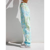 Women's Jeans Random Tie-Dye Printed Green Straight Pants High Waist Casual Wild Fitting Denim Trousers with Pocket