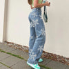Women's Jeans For Girls High Waist Straight Jeans 86% Cotton Flower Print Denim Pants Woman Clothing Streetwear Trousers