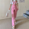 Women's Jeans High Waist 2022 Summer Pink Streetwear Korean Baggy Wide Leg Trouser Casual Mom Straight Denim Pants