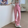 Women's Jeans High Waist 2022 Summer Pink Streetwear Korean Baggy Wide Leg Trouser Casual Mom Straight Denim Pants