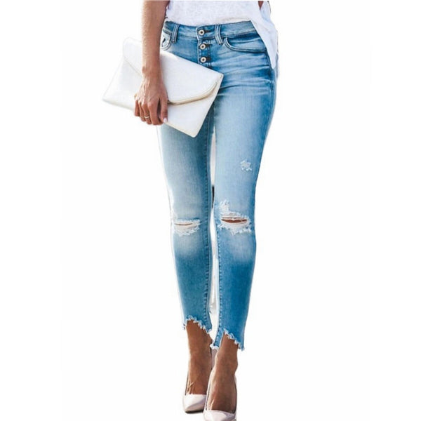 Women's Jeans High Waist Stretch Skinny Denim Trousers 2022 Hole Retro Washed Sexy Elastic Slim Pencil Pants Oversize