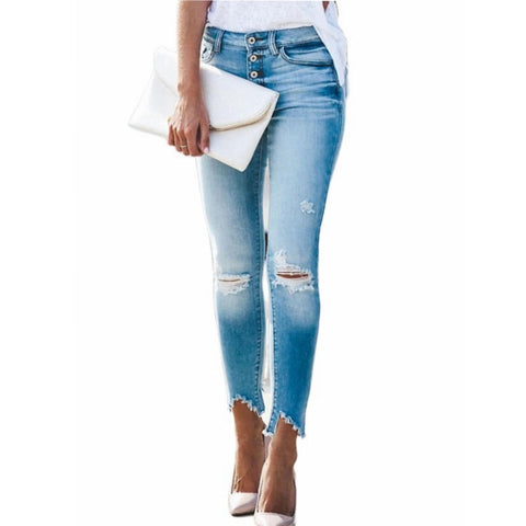 Women's Jeans High Waist Stretch Skinny Denim Trousers 2022 Hole Retro Washed Sexy Elastic Slim Pencil Pants Oversize