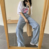 Women's Jeans Vintage Heart Shaped Embroidery Streetwear High Waist Wide Leg Pants Baggy Harajuku Straight Denim Trouser