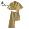 Women's Korean Style 2022 Original Design Suit Brown Summer Suit Irregular Skirt Two-piece Suit  Short Jacket