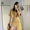 Women's Korean Style 2022 Original Design Suit Brown Summer Suit Irregular Skirt Two-piece Suit  Short Jacket