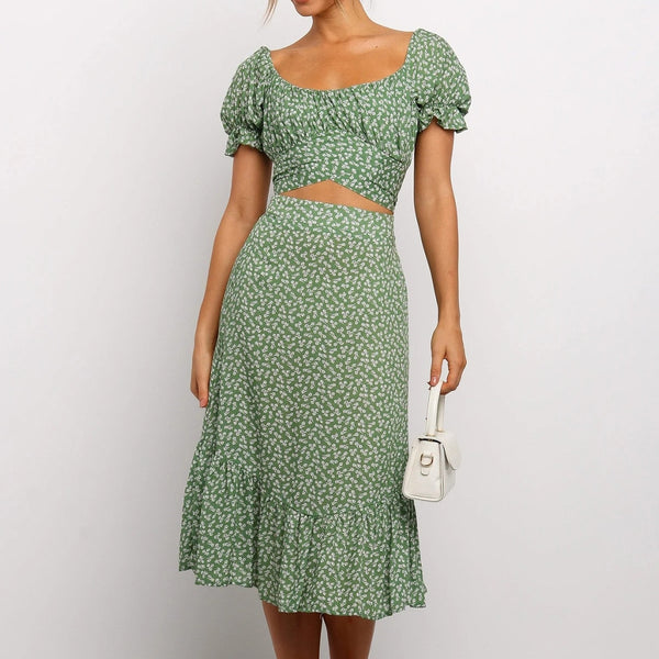 Women's Ladies Floral Print Square Collar Short Sleeve Crop Tops + Skirt Set 2 Piece Sets Women Clothing Set