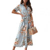 Women's Lapel Dress Elegant Floral Print High Waist Loose Beach Dress Robe Female Party Maxi Dresses платье летнее женское2023