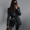 Women's Leather Jacket Formal Suits For Women Solid Fake Pocket Office Outfits Slim Fit Womens Leather Blazer Mujer Autumn Coats