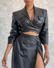 Women's Leather Skirt Suit 2023 Autumn Two-piece Set Black PU Shorts Cross Design Suit Set Side Split Skirts Suits
