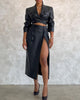 Women's Leather Skirt Suit 2023 Autumn Two-piece Set Black PU Shorts Cross Design Suit Set Side Split Skirts Suits