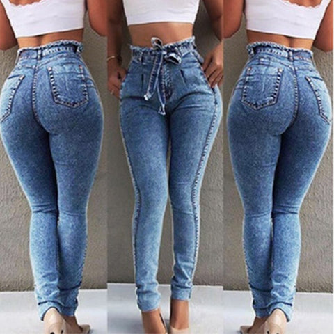 Women's Leggings Jeans High Waist Push Up Belt Slim Buttocks Solid Color Women Oversized Sexy Fringed Denim Pencil Pants