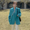 Women's Long Blazer Blazer Double Breasted Solid Suit Jacket Spring Fall Loose Female Overcoat 2023 Casual Formal Blazer