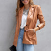 Women's Long Sleeve Leather Suit Outwear 2023 Casual Loose PU Coats Elegant Turn-down Collar Pocket Loose Blazer Jackets