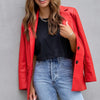 Women's Long Sleeve Leather Suit Outwear 2023 Casual Loose PU Coats Elegant Turn-down Collar Pocket Loose Blazer Jackets