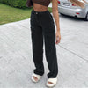 Women's Loose High Waist Straight Jeans 2022 New100% cotton Pockets Patchwork Wide Leg Denim Trousers Casual  Streetwear