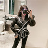 Women's Notched Shirt Chiffon Spring Autumn Sashes Ruffled Waist Tops Coat Short Lacing blouse office Long sleeves summer