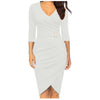Women's Office Lady  Formal Dress Elegant Pencil Dress Retro V-neck Long Sleeve Self Belted Wrap Stretchy Work Dresses Vestido