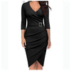 Women's Office Lady  Formal Dress Elegant Pencil Dress Retro V-neck Long Sleeve Self Belted Wrap Stretchy Work Dresses Vestido
